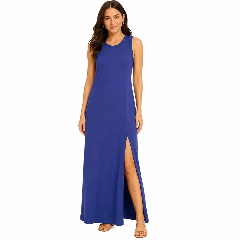 Evereve Janie Maxi Dress French Blue NWT Sleeveless Crew Neck Ribbed - Women XL